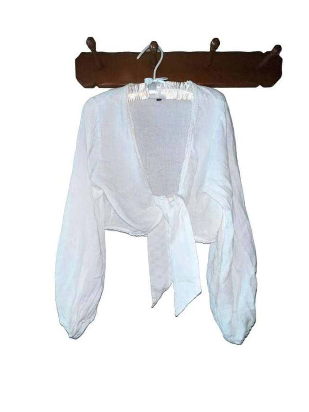 Shore Tie Front Crop Top Size XS White Linen Long Sleeve Shrug